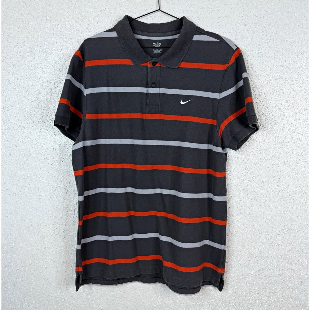 Nike The Athletic Dept Men's XL Striped Knit Short Sleeve Polo Gray Orange